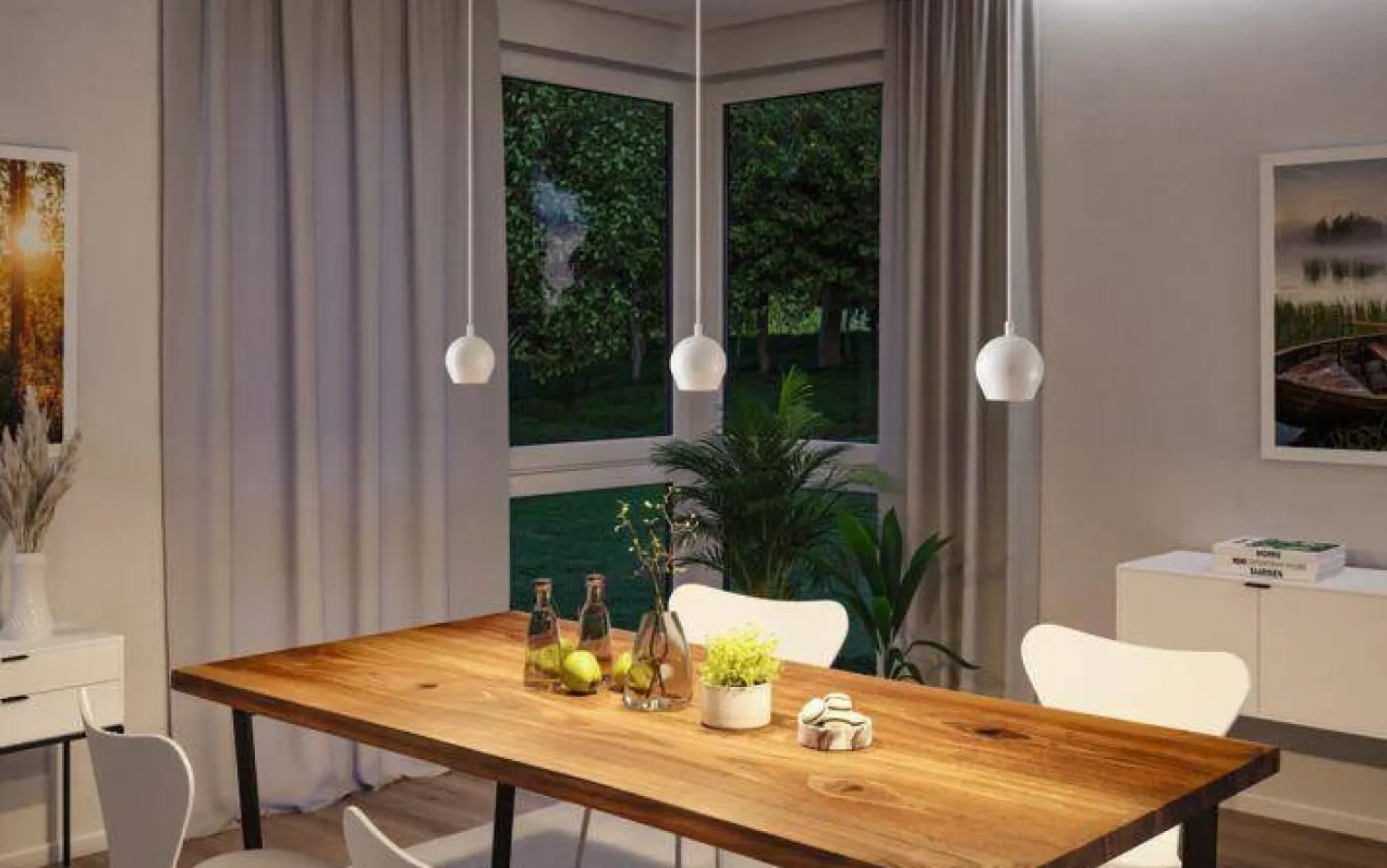 Biała lampa wisząca nad wyspą w kuchni (PL76993) - PAULMANN