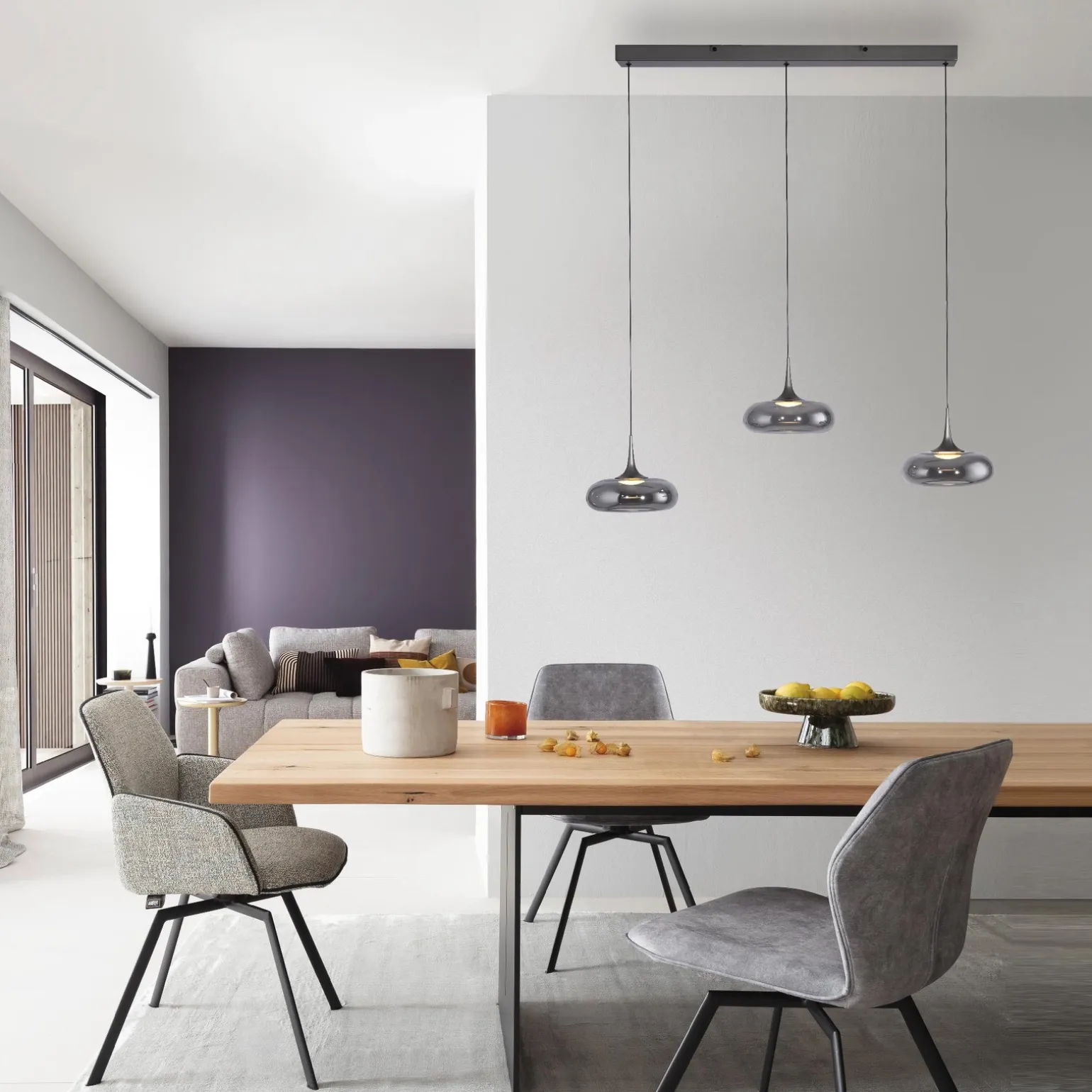 Ściemnialna lampa wisząca z płynną regulacją wysokości POSH SZARA (15693-15) - Paul Neuhaus