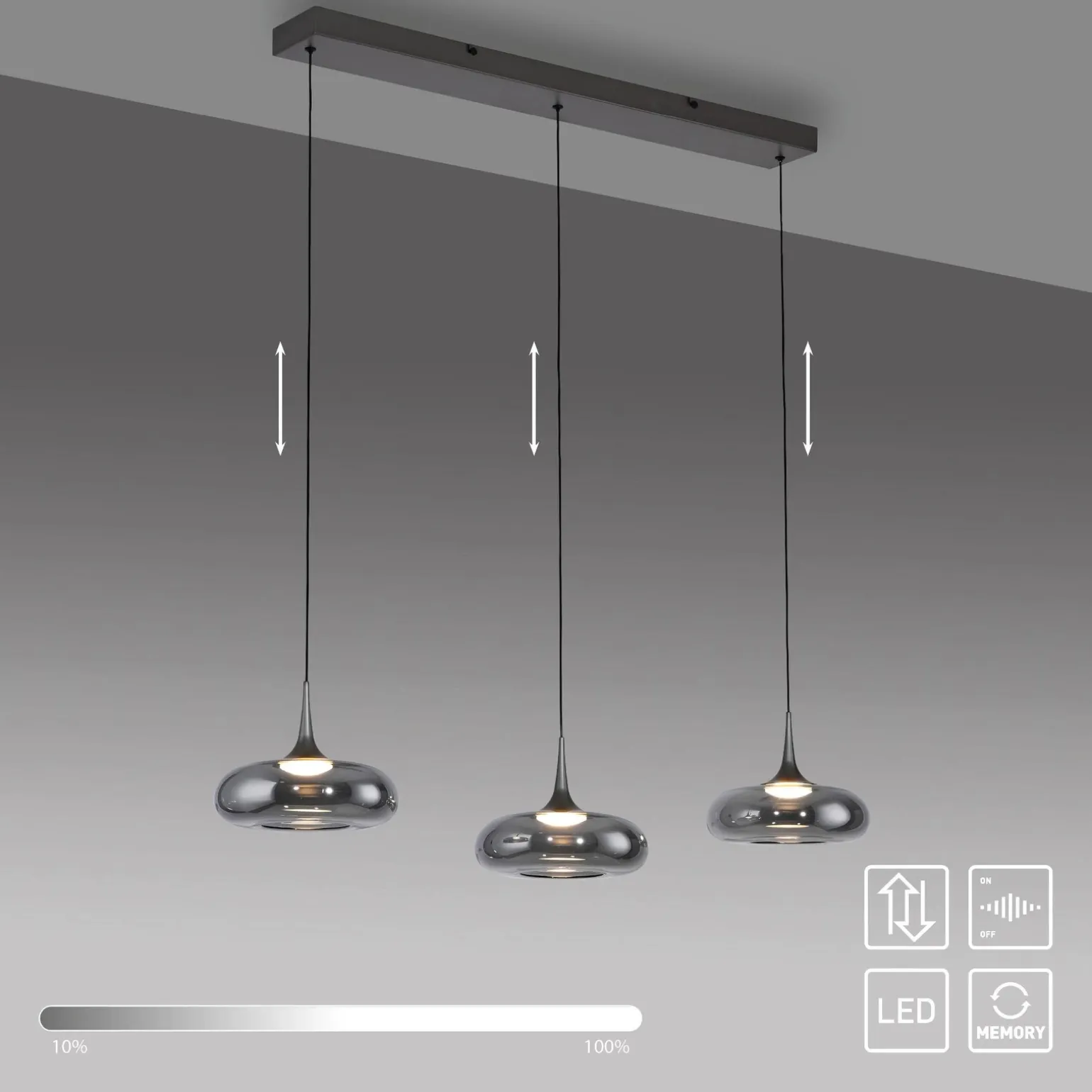 Ściemnialna lampa wisząca z płynną regulacją wysokości POSH SZARA (15693-15) - Paul Neuhaus