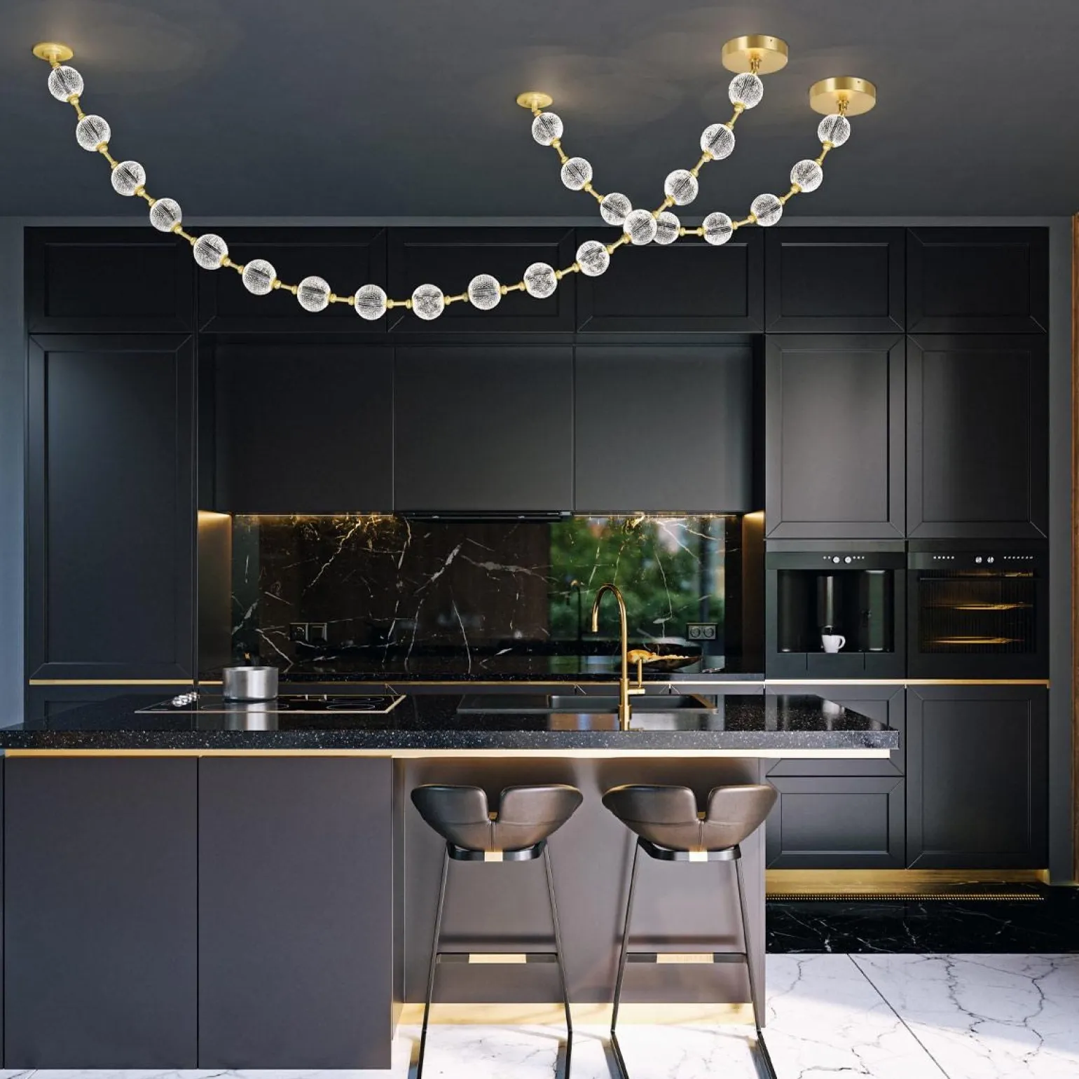 Efektowna lampa wisząca LED Marni - Naturalny mosiądz (QN-MARNI-8P-148-NBR) - Quintiesse