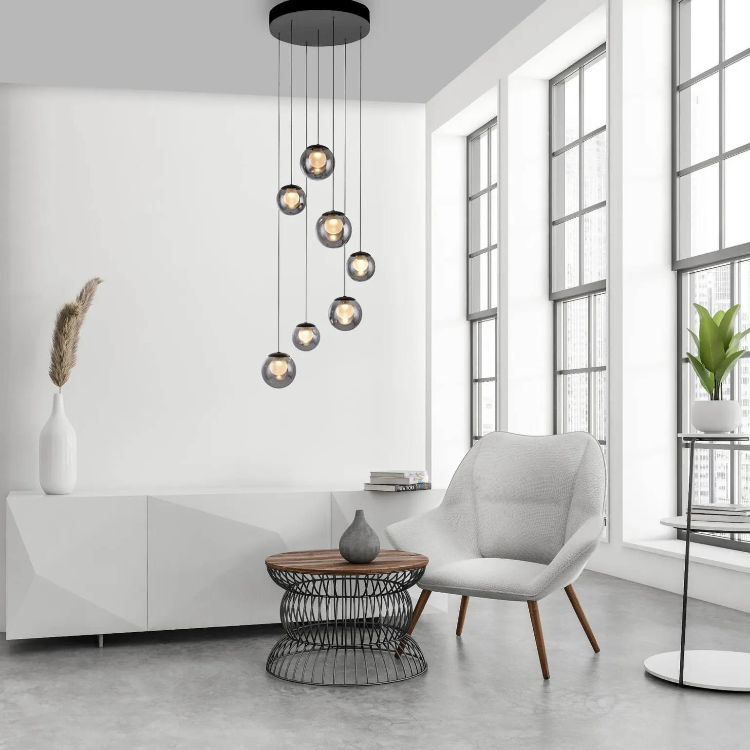 Kaskadowa lampa na pilota, z regulacją światła i wysokości SZARA (2587-15) - Paul Neuhaus