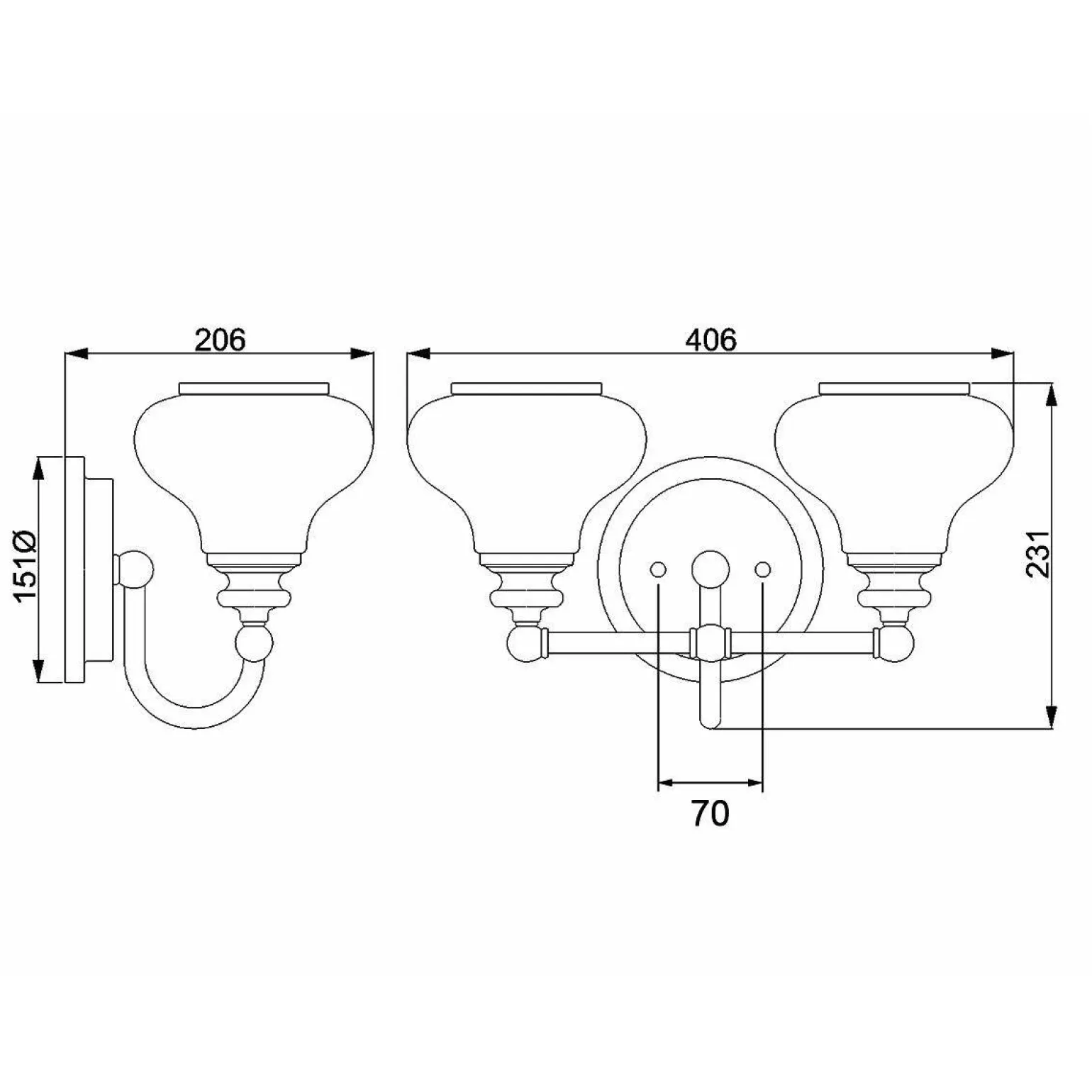 Kinkiet Ainsley (HK-AINSLEY2-BATH-BB) - Elstead Lighting