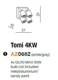 Kinkiet TOMI 4 kolor biały kwadrat (FH31314S1) - Azzardo