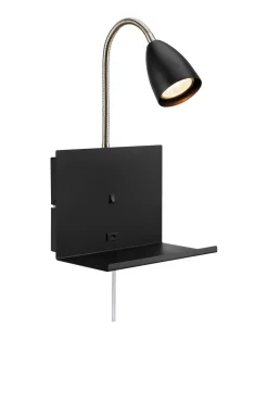 Kinkiet z półką i ładowaczką USB CUARTO Wall 1L Black (108855) Markslojd