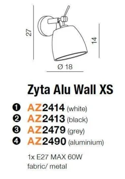 Kinkiet ZYTA ALU XS aluminium/czarny (MB2300-XS-ALUBK - Azzardo)