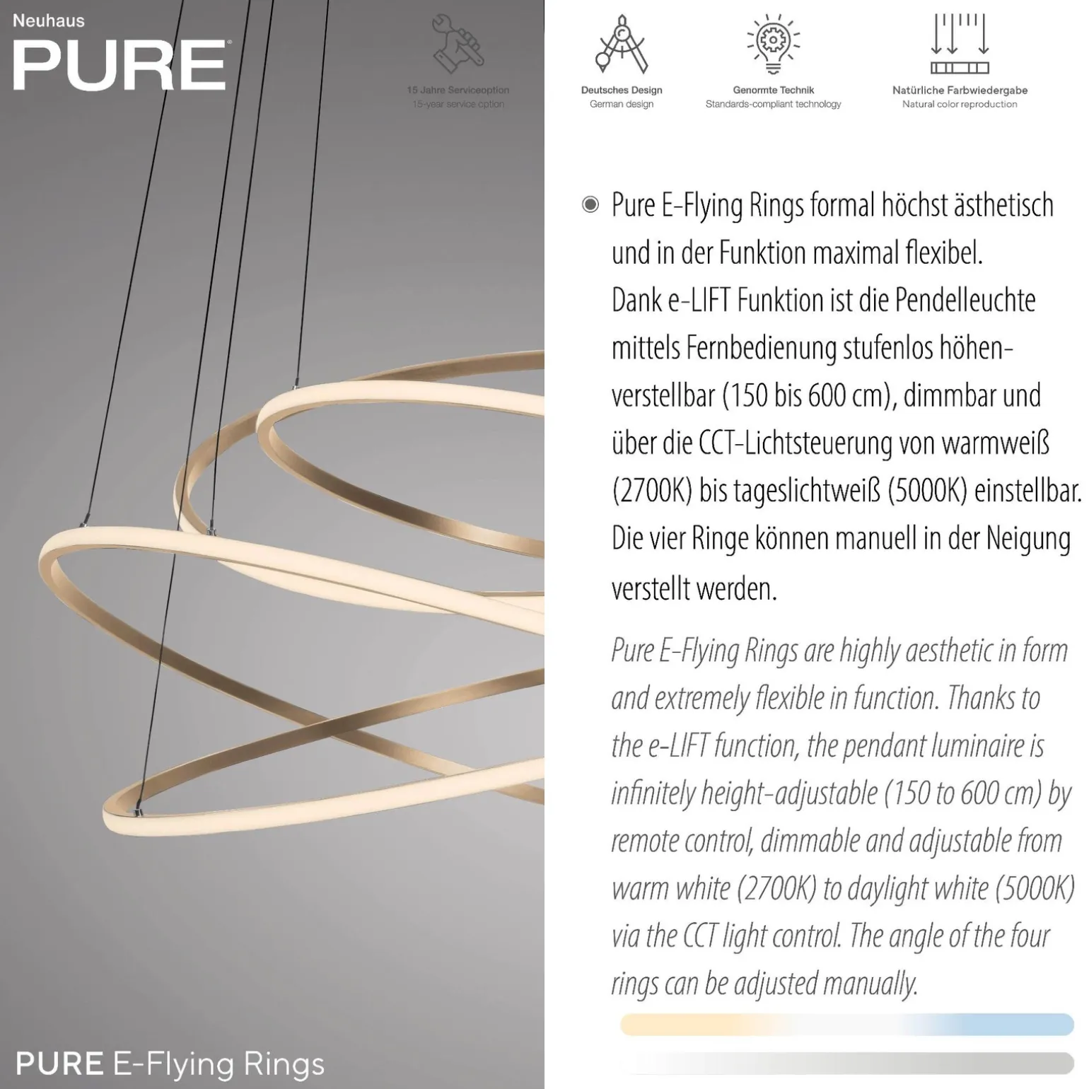 Lampa na pilota, z płynną regulacją wysokości PURE E-FLYING RINGS BRĄZOWA (2566-97) - Paul Neuhaus