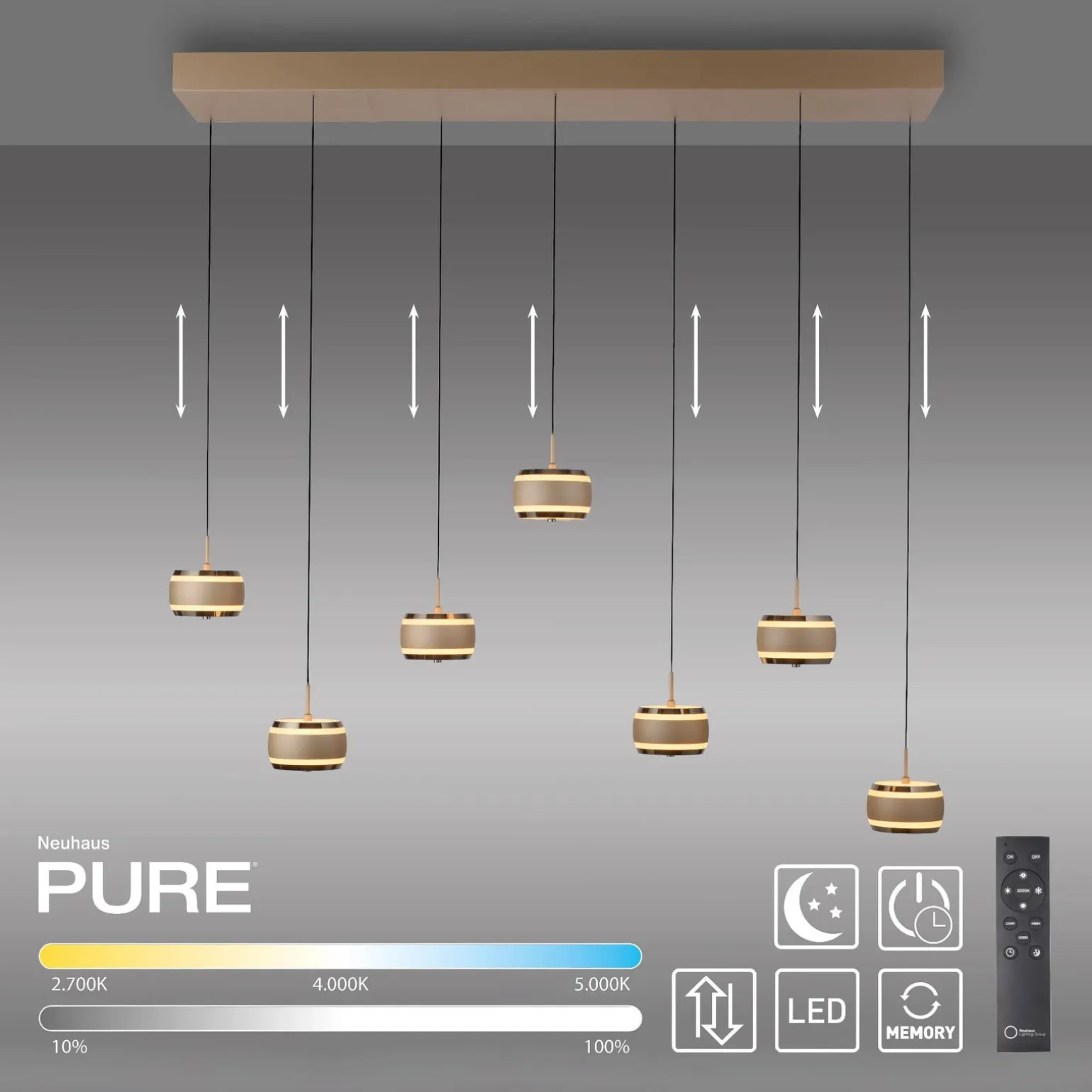 Lampa na pilota, z regulacją światła i wysokości PURE FALLING RINGS BRĄZOWY/CHROM (2505-97) - Paul Neuhaus