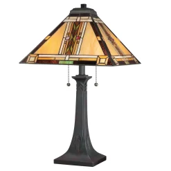 Lampa na stół w stylu Tiffany - Lampa stołowa Navajo Brązowy (QZ-NAVAJO-TL-VB) - Elstead Lighting