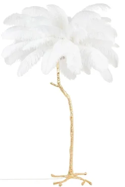 Lampa podłogowa TIFFANY 175 biała mosiądz / naturalne pióra (JL0019.WHITE) - King Home