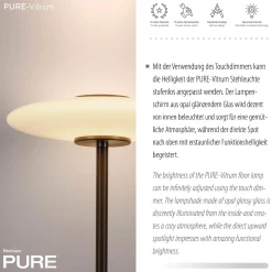 Lampa podłogowa z dotykowym ściemniaczem PURE VITRUM CIEMNOMETALOWO-BRĄZOWY (481-34) - Paul Neuhaus