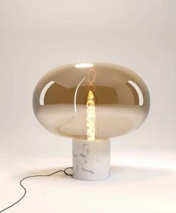 Lampa stołowa MOONSTONE biały marmur + szkło bursztynowe (T0056) - MAXLIGHT