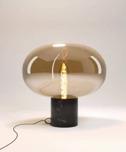 Lampa stołowa MOONSTONE czarny marmur + szkło bursztynowe (T0058) - MAXLIGHT