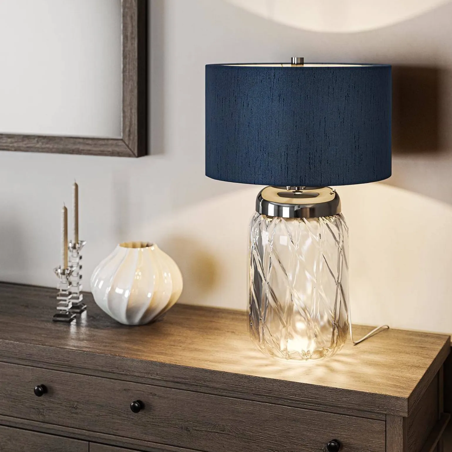 Lampa stołowa Sola - 2 źródła światła - Niebieski abażur (QN-SOLA-TL-L-BLU) - Quintiesse