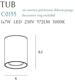 Lampa sufitowa TUB kwadrat + pierścień ozdobny złoty (C0212) - Maxlight