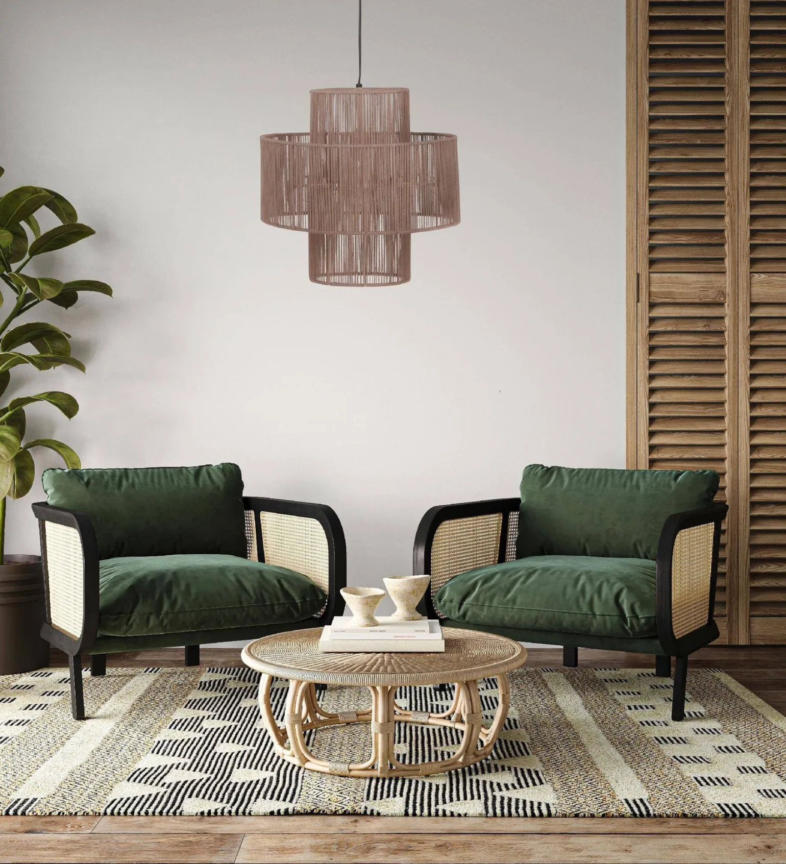 Lampa wisząca Boho jutowa 40x40x141cm (104665) - DIJK