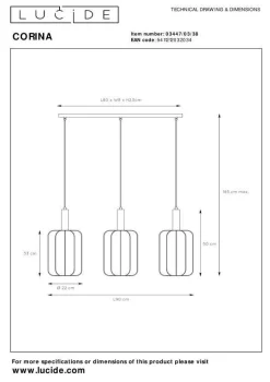Lampa wisząca CORINA (03447/03/38) - Lucide