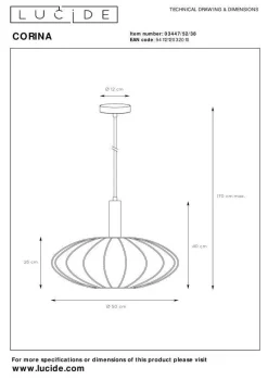 Lampa wisząca CORINA (03447/52/38) - Lucide