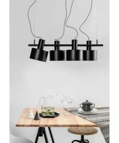 Lampa wisząca Enkel 4 z oplotem poliestrowym czarnym (EN4422P0) - Ummo