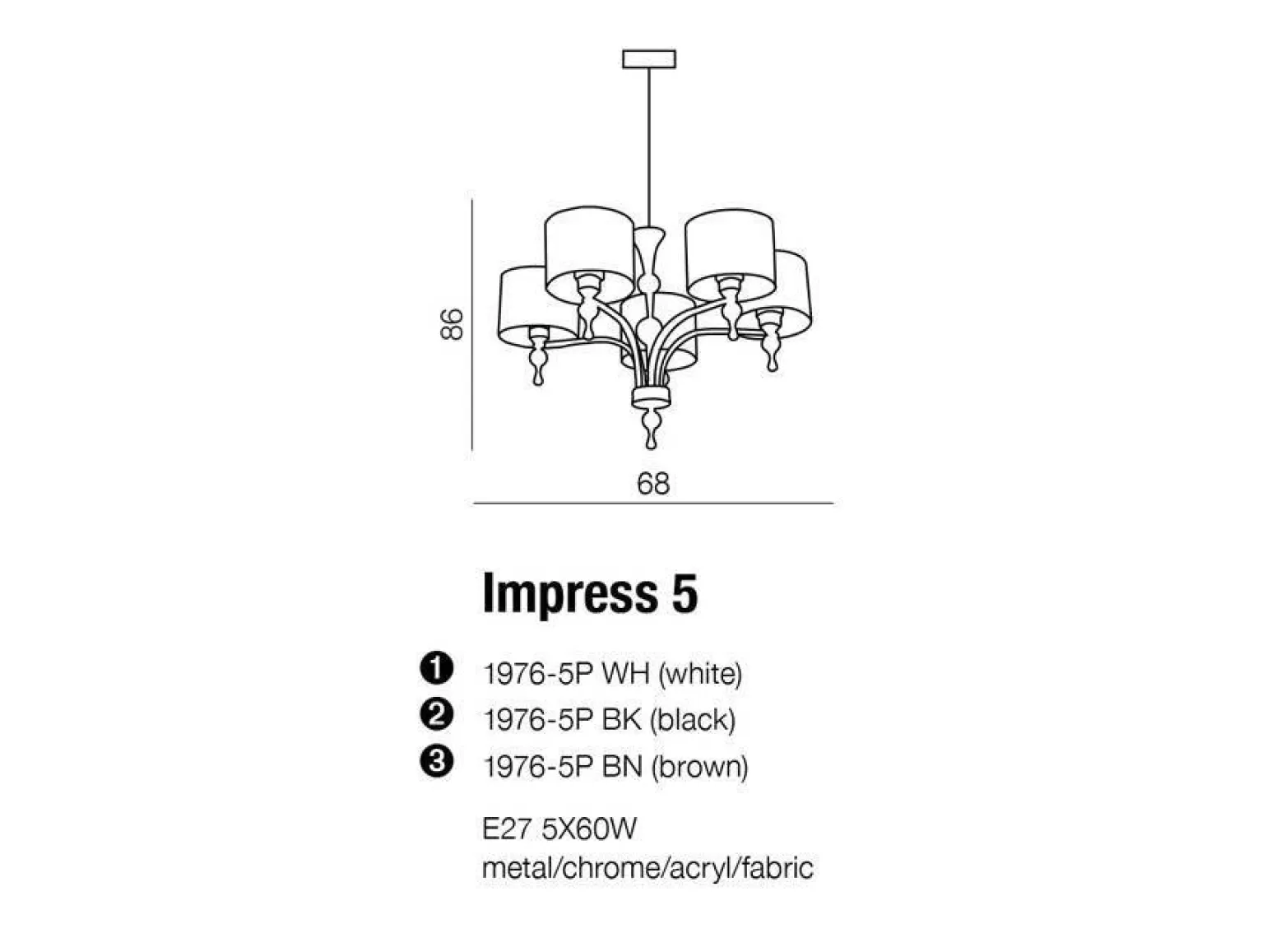 Lampa wisząca Impress 5 - czarna (1976-5PBK) - Azzardo - żyrandol
