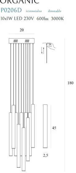 LAMPA WISZĄCA ORGANIC 10x CHROM MAŁA ŚCIEMNIALNA (P0206D) - Maxlight