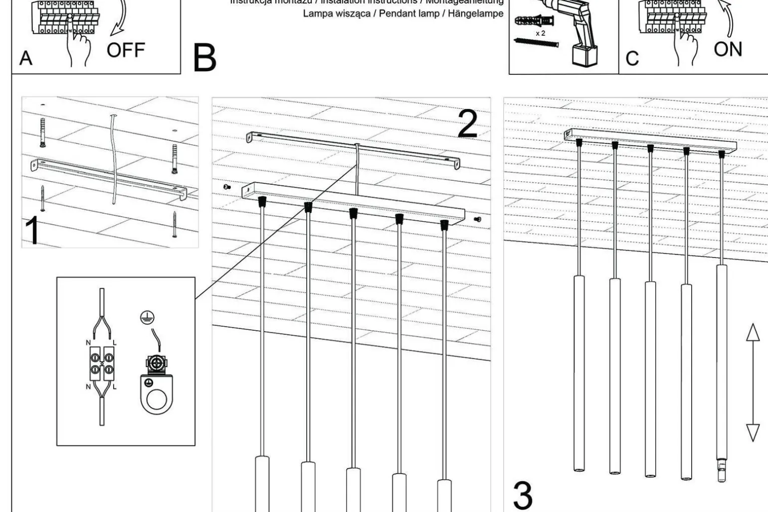 Lampa wisząca PASTELO 5 czarna (SL.0472) - Sollux