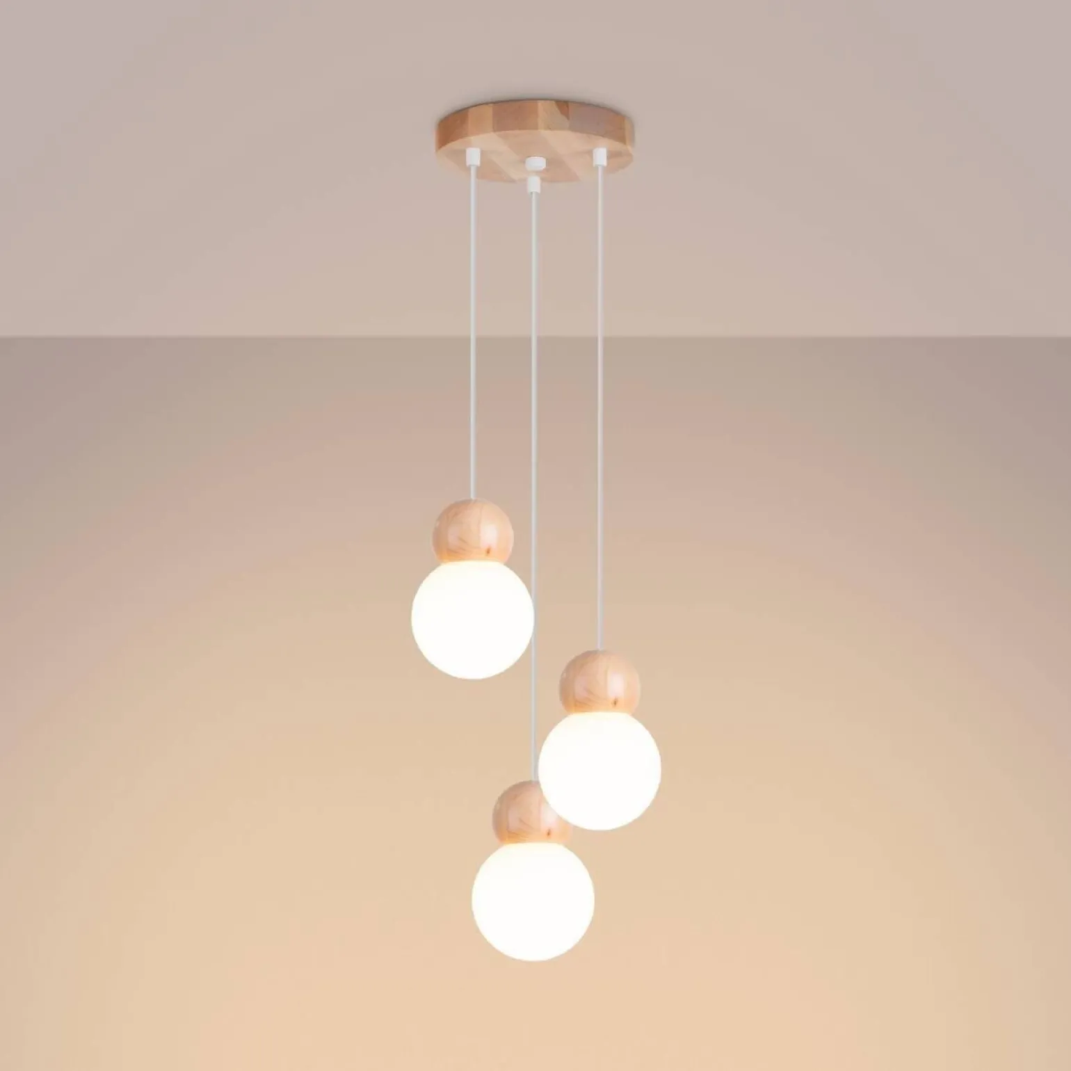 Lampa wisząca PEKKA 3P biała/naturalne drewno (SL.1391) - Sollux Lighting