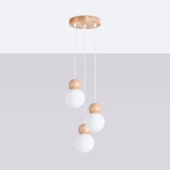 Lampa wisząca PEKKA 3P biała/naturalne drewno (SL.1391) - Sollux Lighting