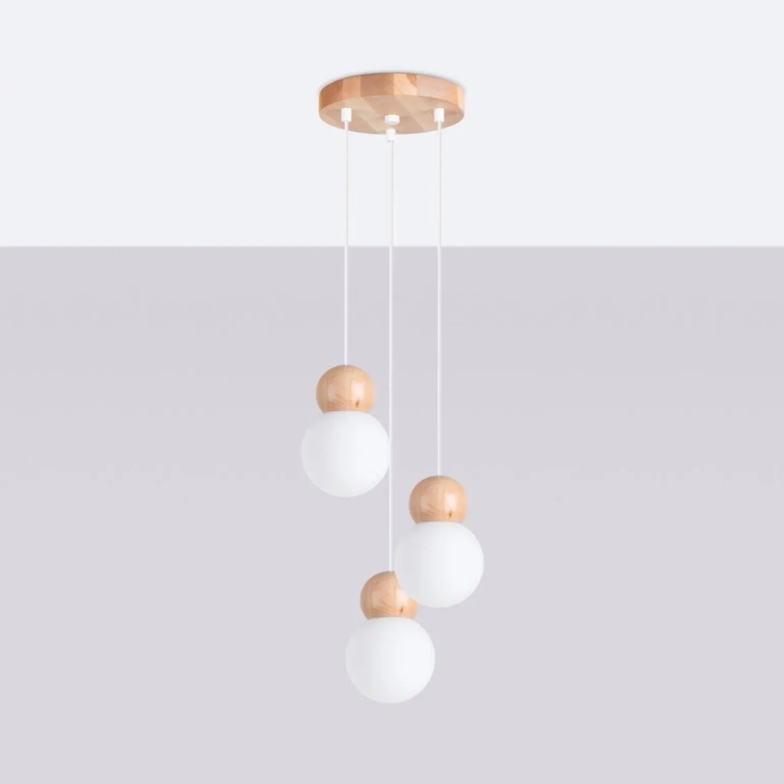 Lampa wisząca PEKKA 3P biała/naturalne drewno (SL.1391) - Sollux Lighting