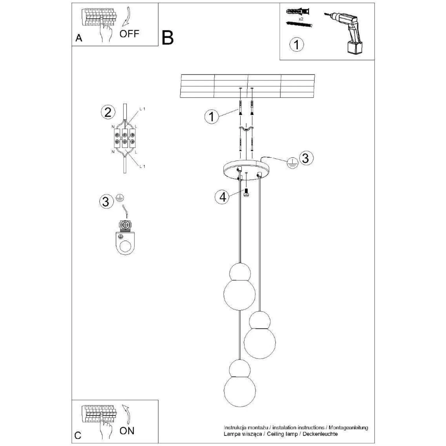 Lampa wisząca PEKKA 3P biała/naturalne drewno (SL.1391) - Sollux Lighting