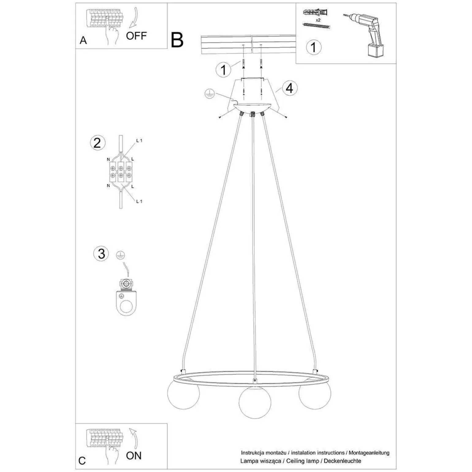 Lampa wisząca YOLI 3 (SL.1213) - Sollux Lighting