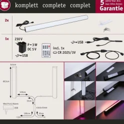 Listwa LED RGB zestaw 2x60cm DYNAMIC RAINBOW RGB z pilotem 2x1W 230 / 5V DC (PL78879) - PAULMANN