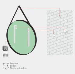 Lustro okrągłe ANDREA w ramie na skórzanym pasku - MCJ