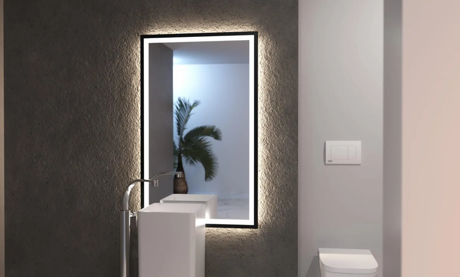 Lustro prostokątne ASTON PLUS w ramie z oświetleniem LED - MCJ