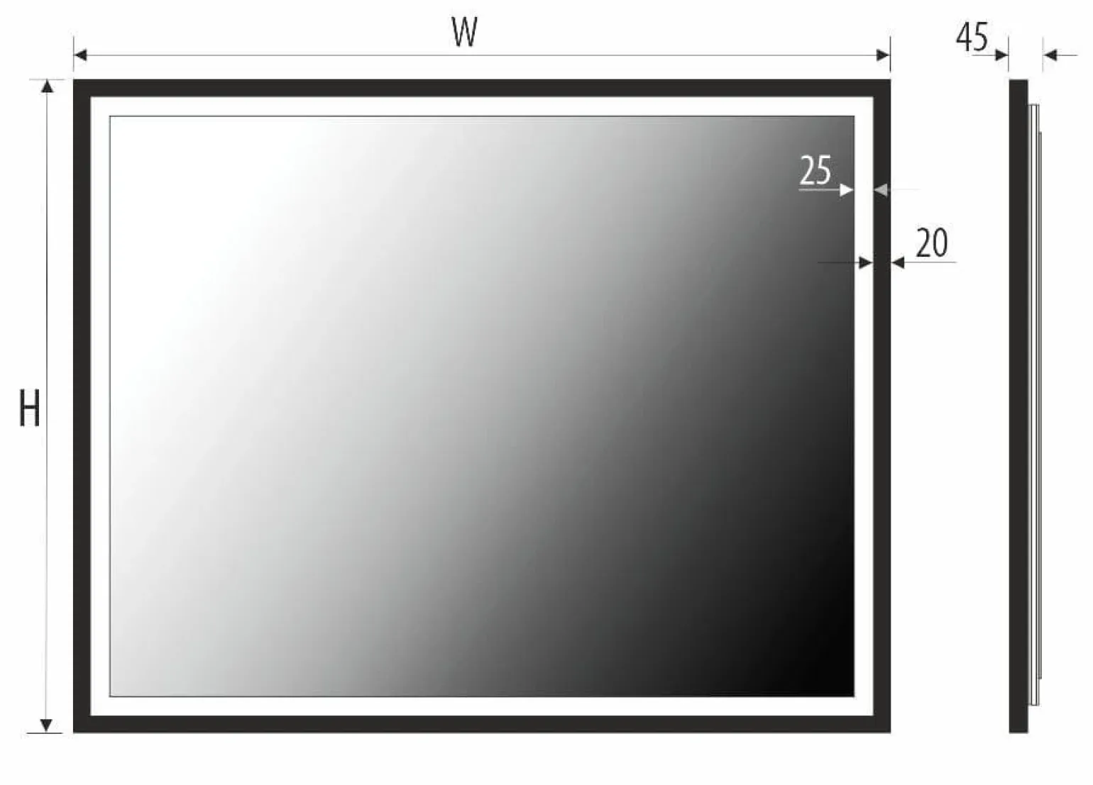 Lustro prostokątne ASTON PLUS w ramie z oświetleniem LED - MCJ