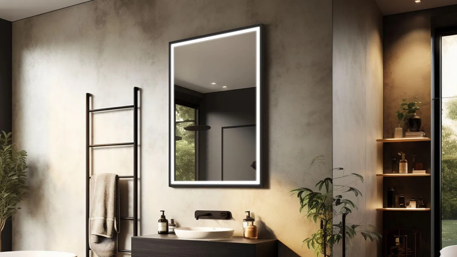 Lustro prostokątne ASTON w ramie z oświetleniem LED - MCJ