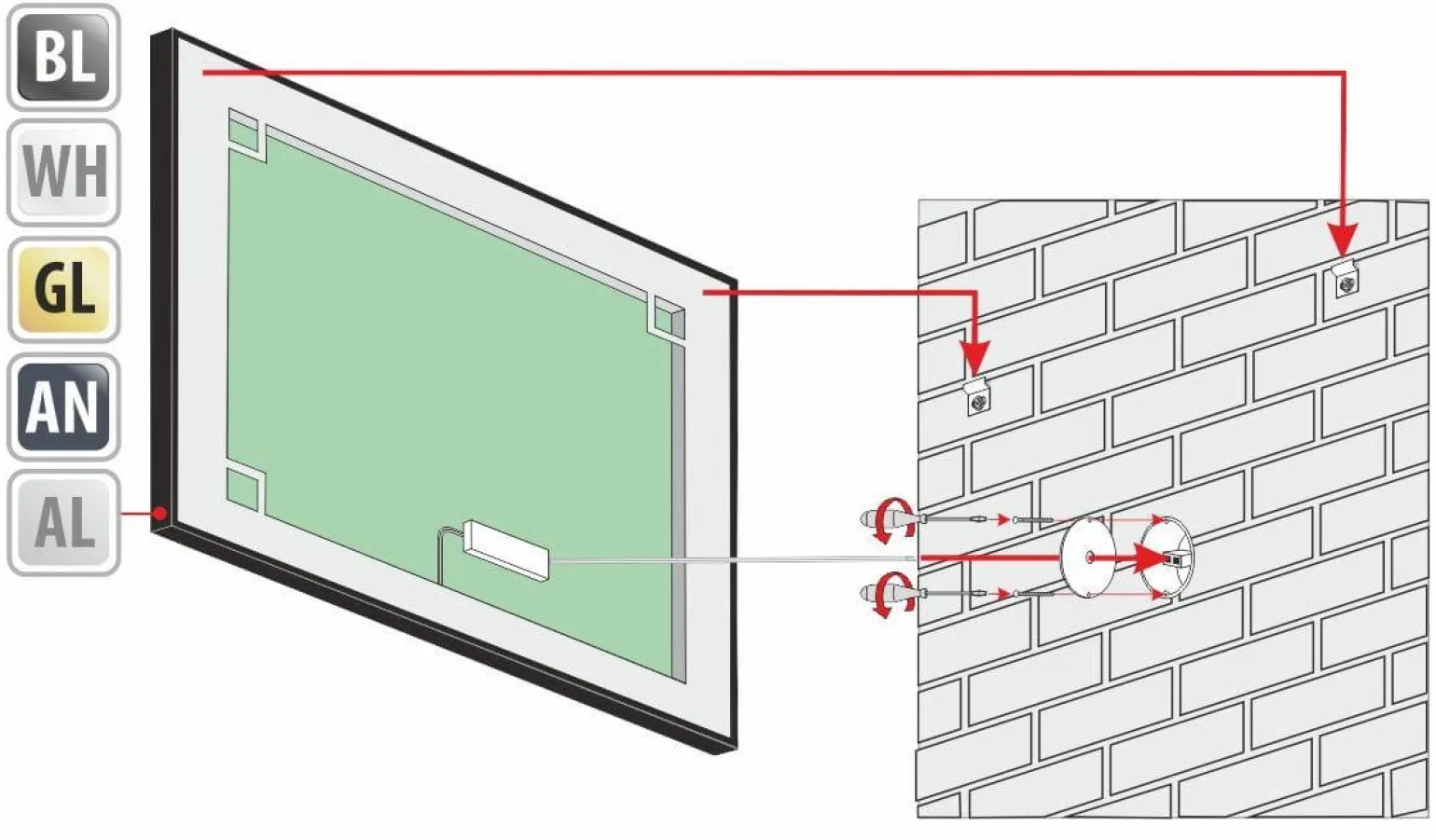 Lustro prostokątne ASTON w ramie z oświetleniem LED - MCJ