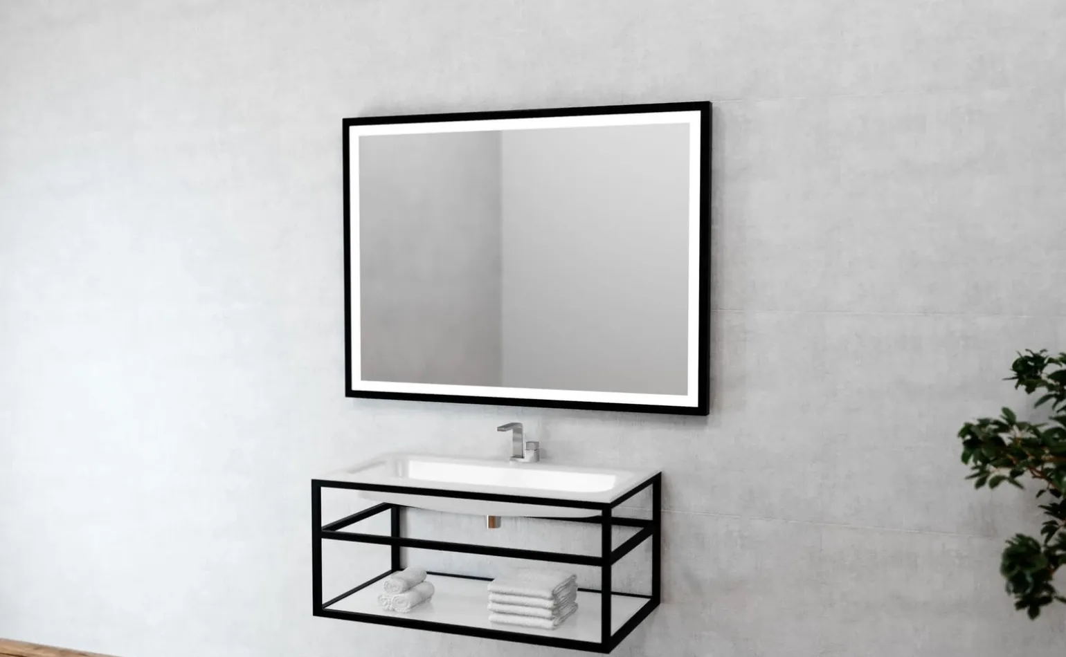 Lustro prostokątne ASTON w ramie z oświetleniem LED - MCJ