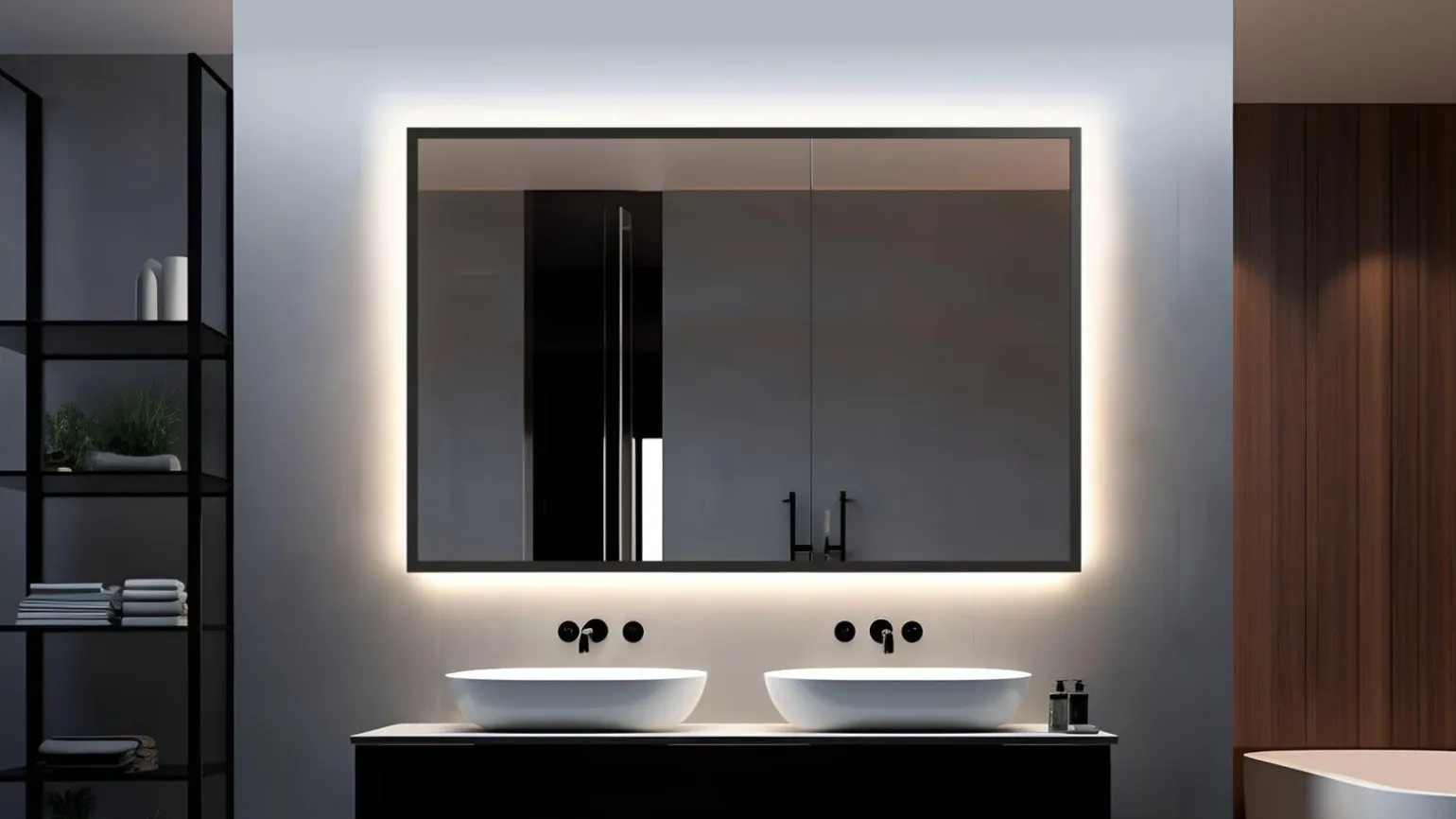 Lustro prostokątne ATLAS PLUS w ramie z oświetleniem LED - MCJ