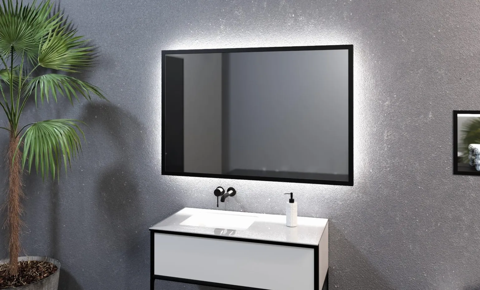 Lustro prostokątne ATLAS PLUS w ramie z oświetleniem LED - MCJ