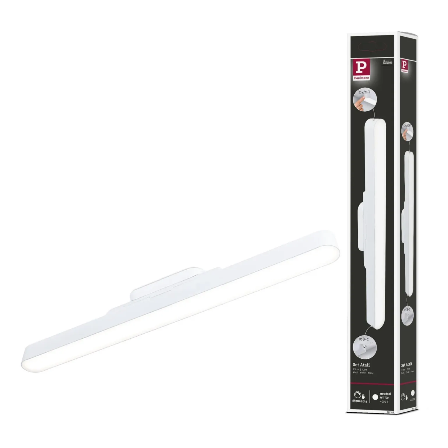 Mobilna lmapa meblowa ATALI LED DIM 2,6W 4000K 240lm USB-C 3.7W biały / tworzywo sztuczne (PL92268) - PAULMANN