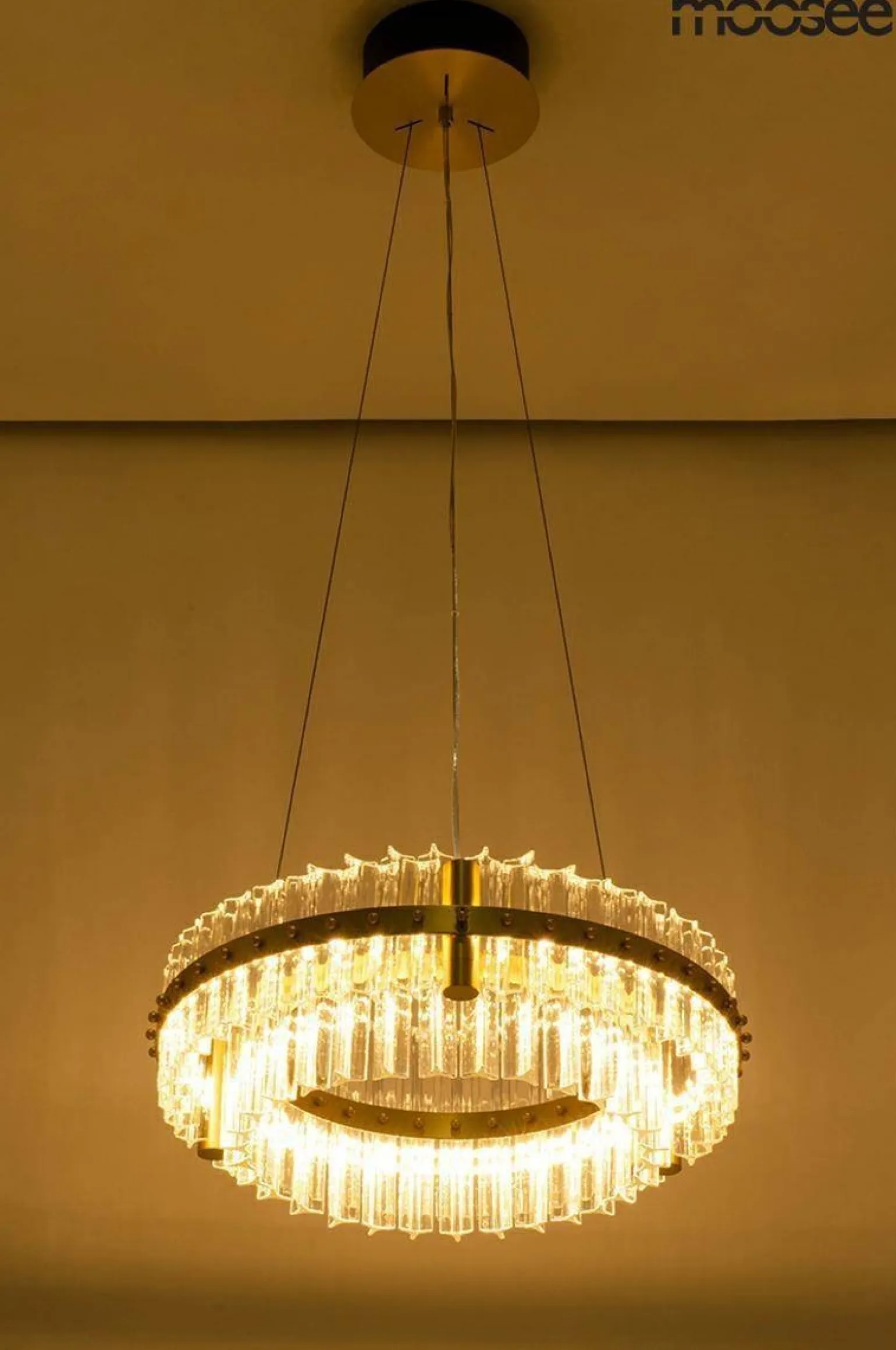 MOOSEE lampa wisząca SATURNUS 47 DUO złota - LED, kryształ, stal szczotkowana (MSE010100166) - Moosee