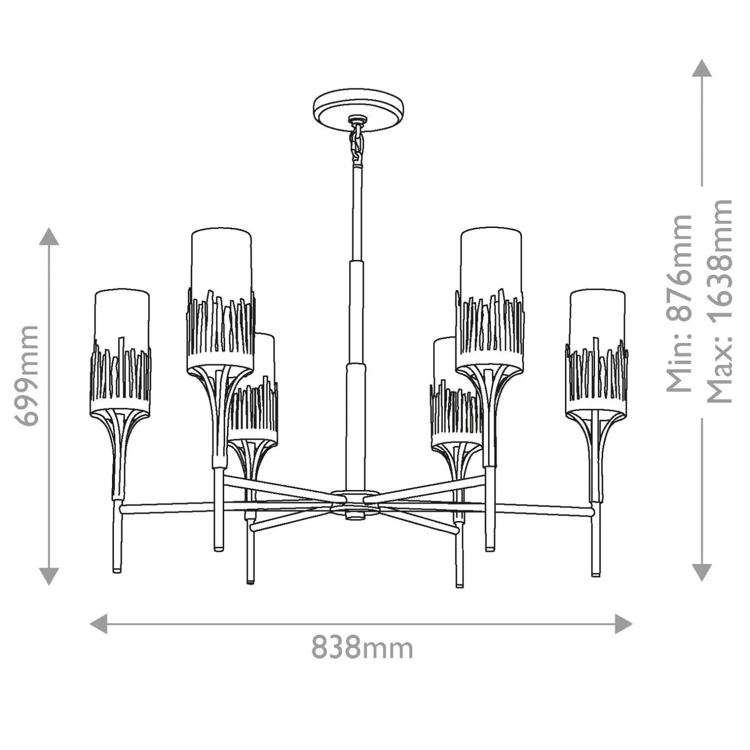 Ozdobny żyrandol Sawgrass - 6 źródeł światła - Płatkowe złoto (QN-SAWGRASS-6-DG-O) - Quintiesse