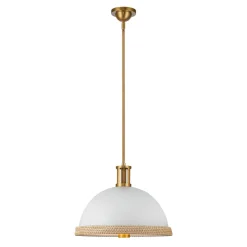 Pojedyncza lampa nad stół Doral Matowa biel, vintage mosiądz (QN-DORAL-P-M-WHT) - Quintiesse