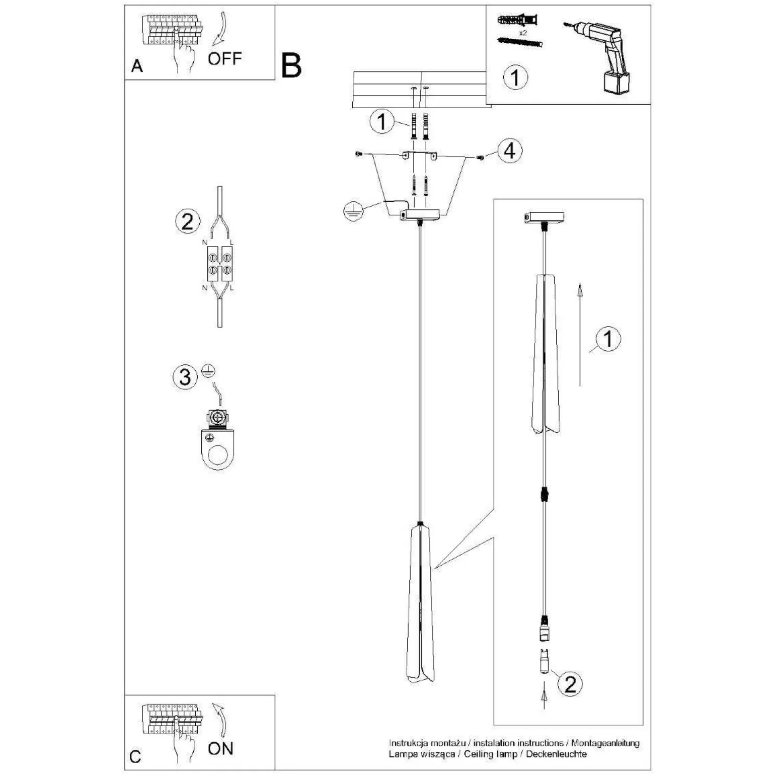 Pojedyncza lampa wisząca nad wyspę kuchenną PRYSM 1 czarna (SL.1400) - Sollux Lighting