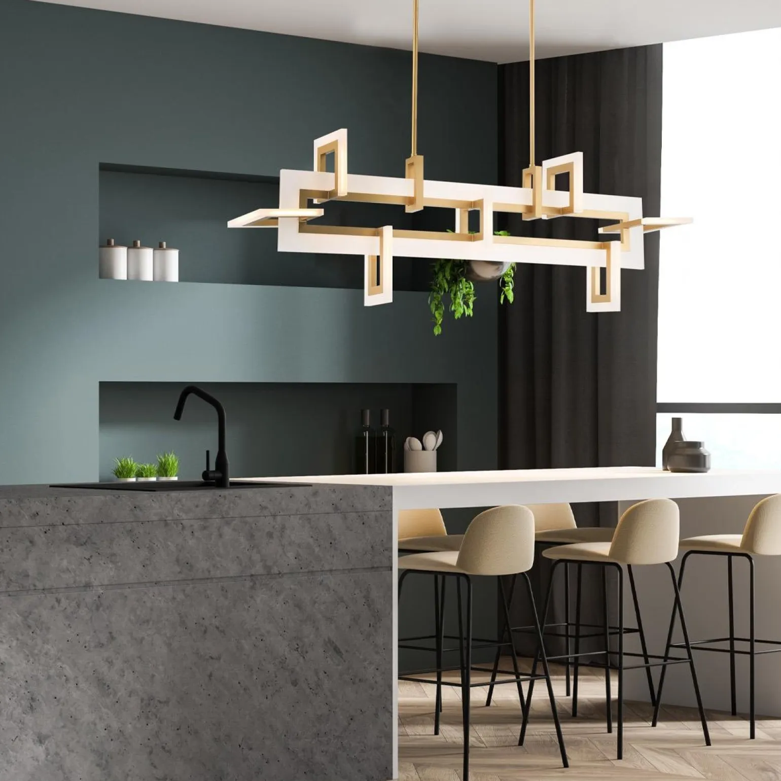 Średnia lampa wyspowa Inizio - Szczotkowane złoto (QN-INIZIO-LP-M-BG) - Quintiesse