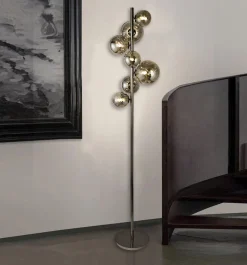 SEVILLA Lampa podłogowa z siedmioma kulistymi kloszami w kolorze czarnego chromu (3214-1010) - Aviano Lighting