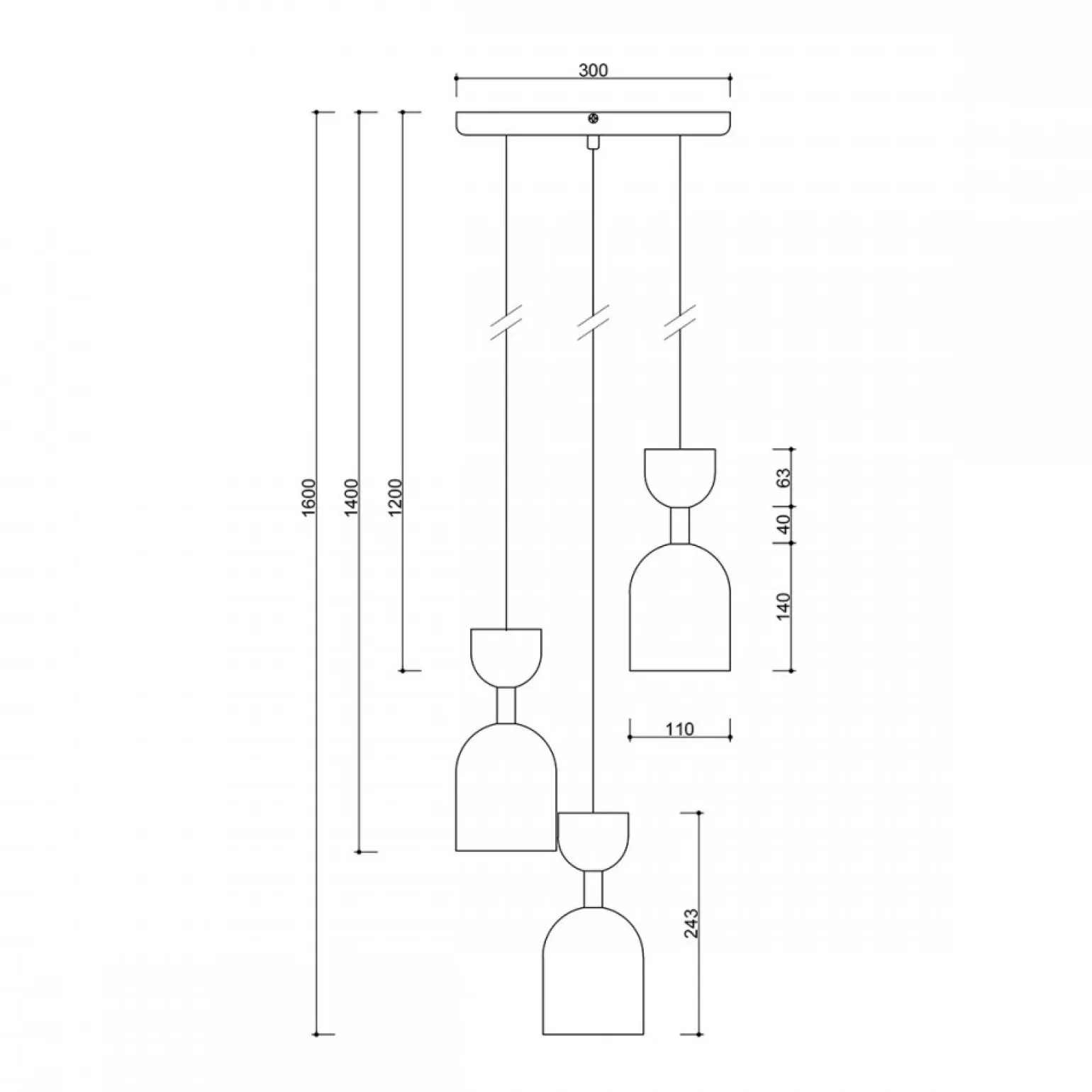 SUPURU 3P czarna lampa wisząca / plafon z mosiądzem (SUP332P3) - Ummo