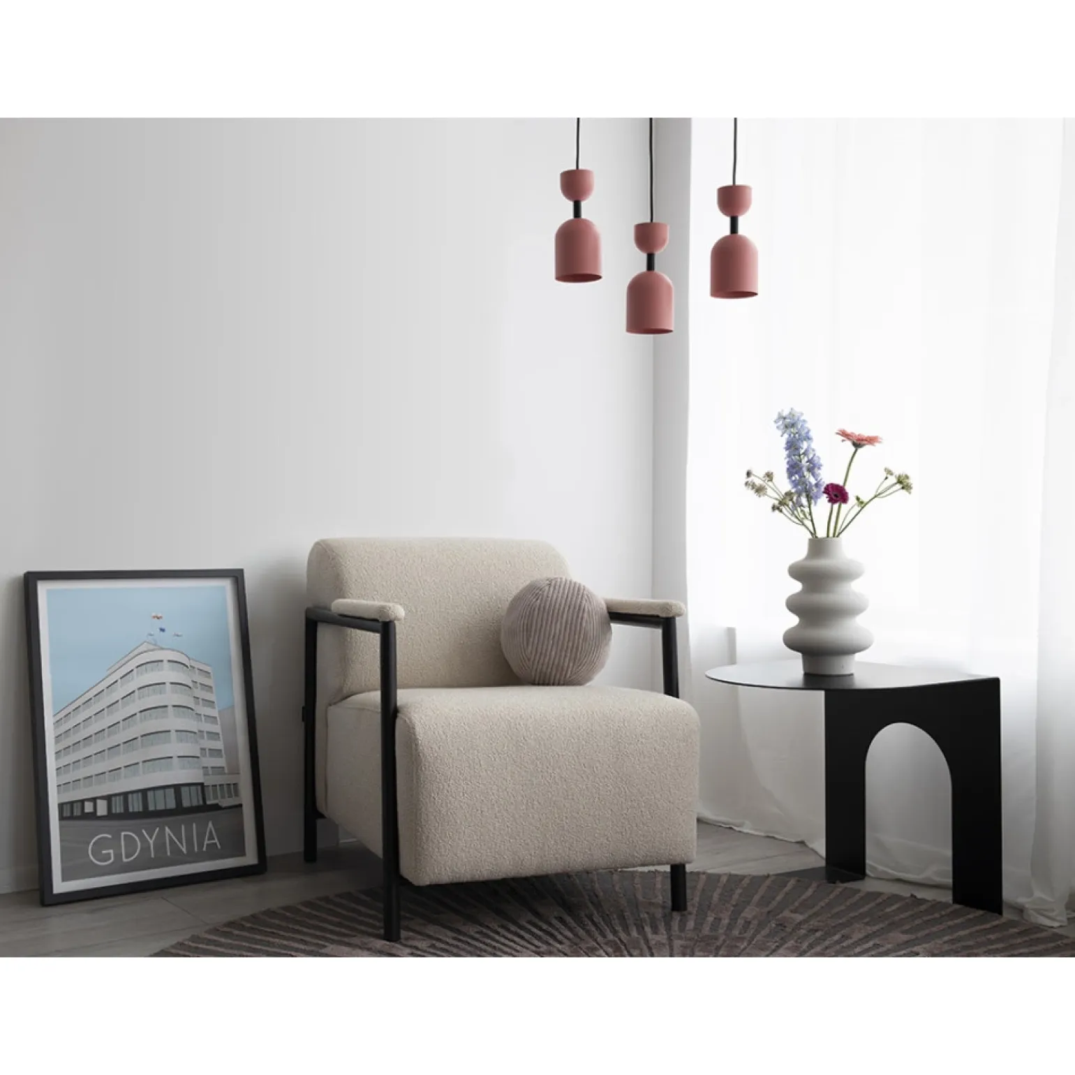 SUPURU różowa sufitowa lampa wisząca z czarną rurką (SUA128P0) - Ummo