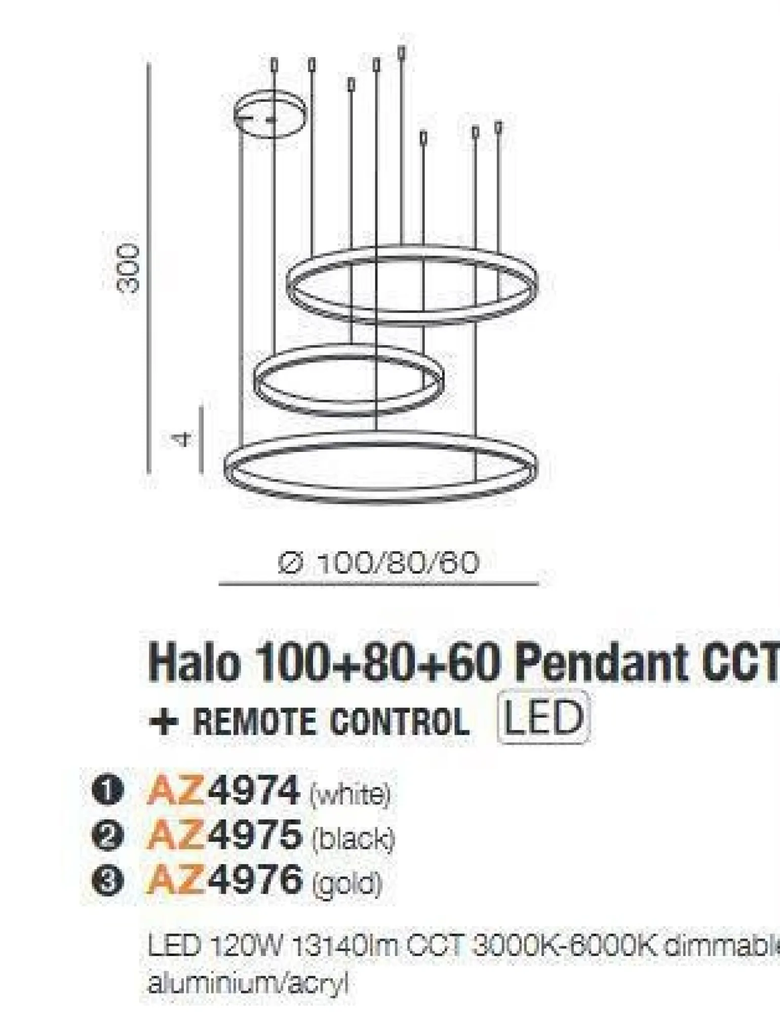 Żyrandol HALO PENDANT 100+80+60 CCT GO + REMOTE CONTROL (AZ4976) - Azzardo