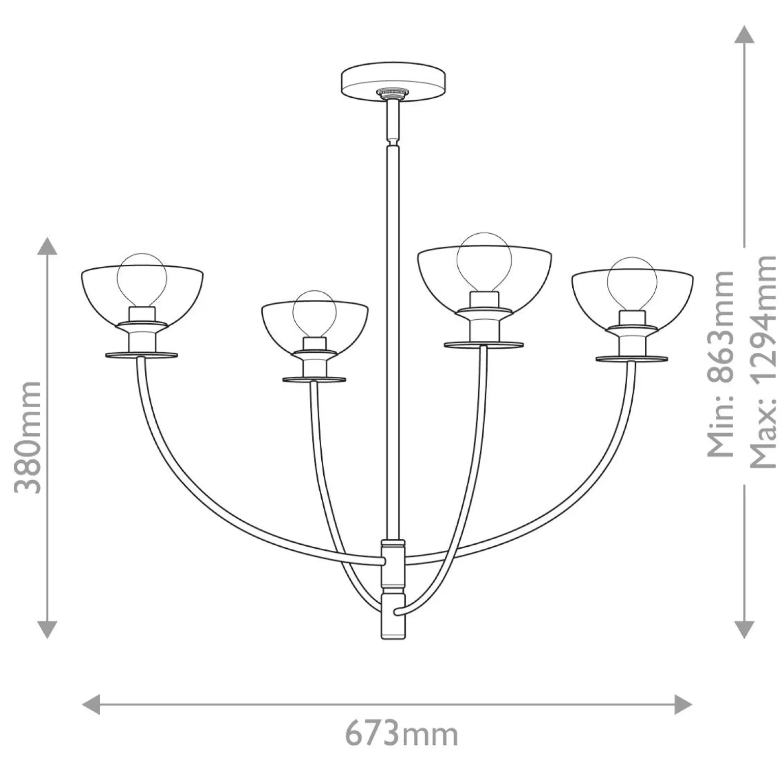 Żyrandol Sylvia - 4 źródła światła - Matowa czerń (ALM-SYLVIA4-BK-CL) - Elstead Lighting